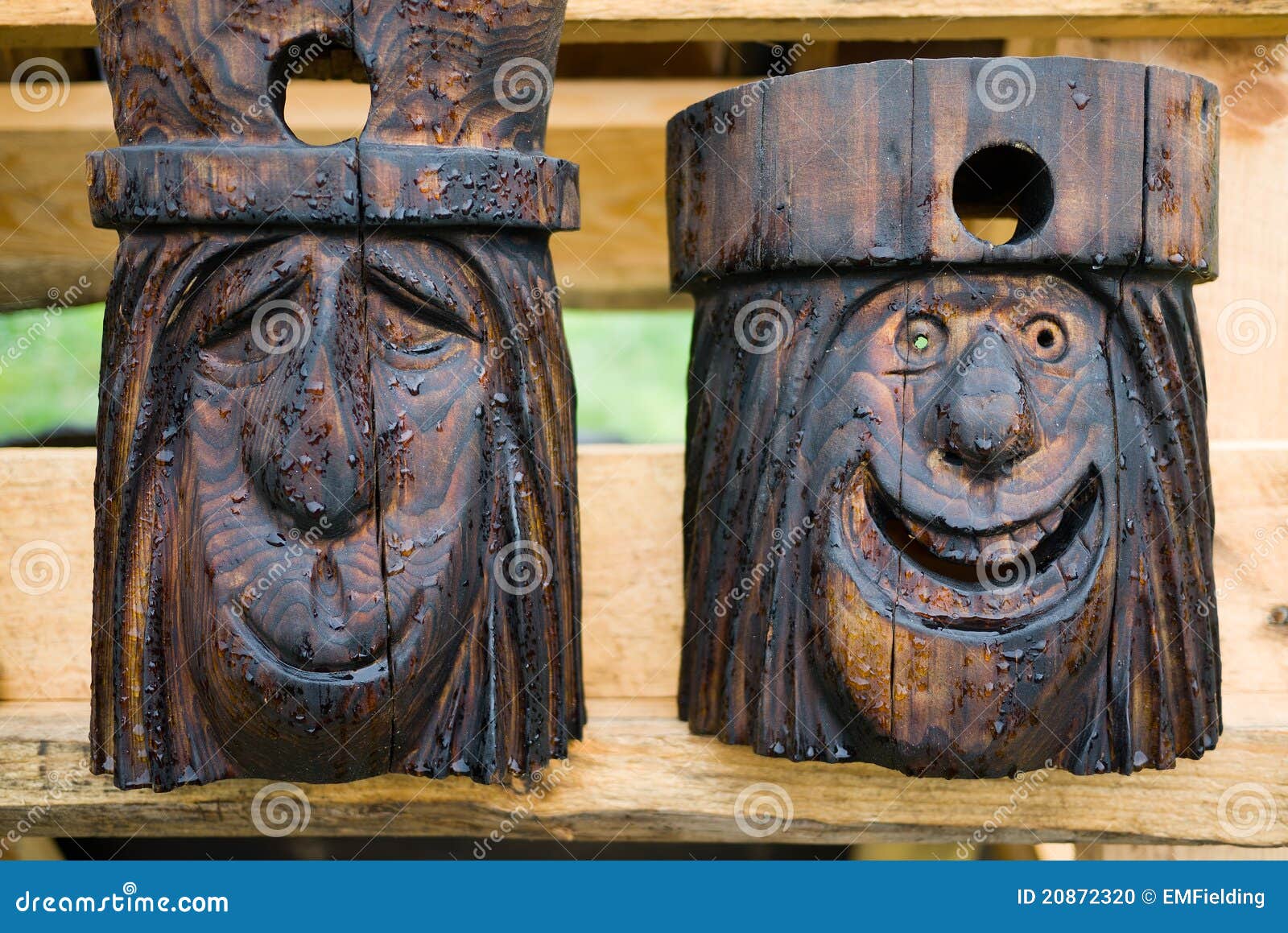 Carved Faces Birdhouses stock photo. Image of wood, nature 