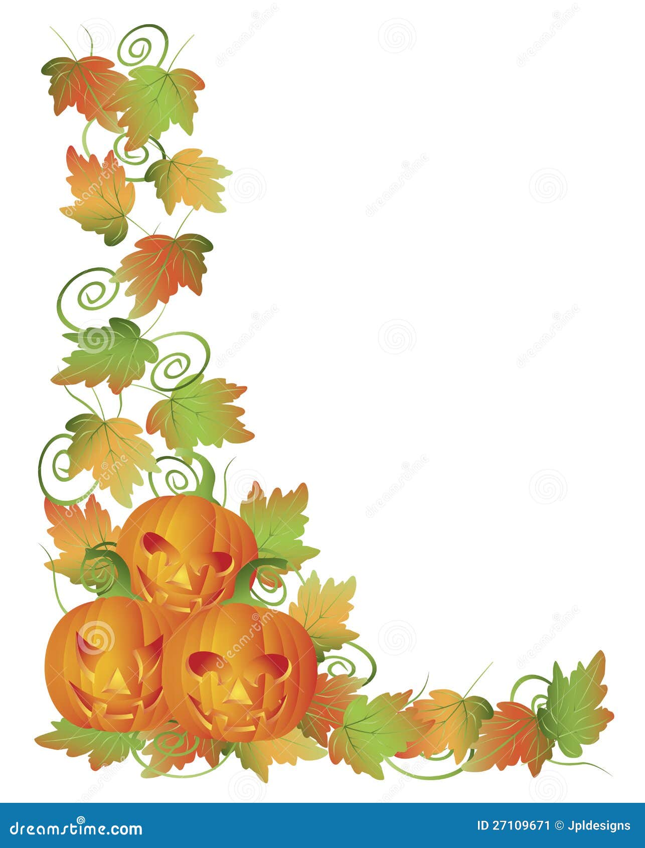 Carved Halloween Pumpkins and Vines Border Stock Vector Illustration