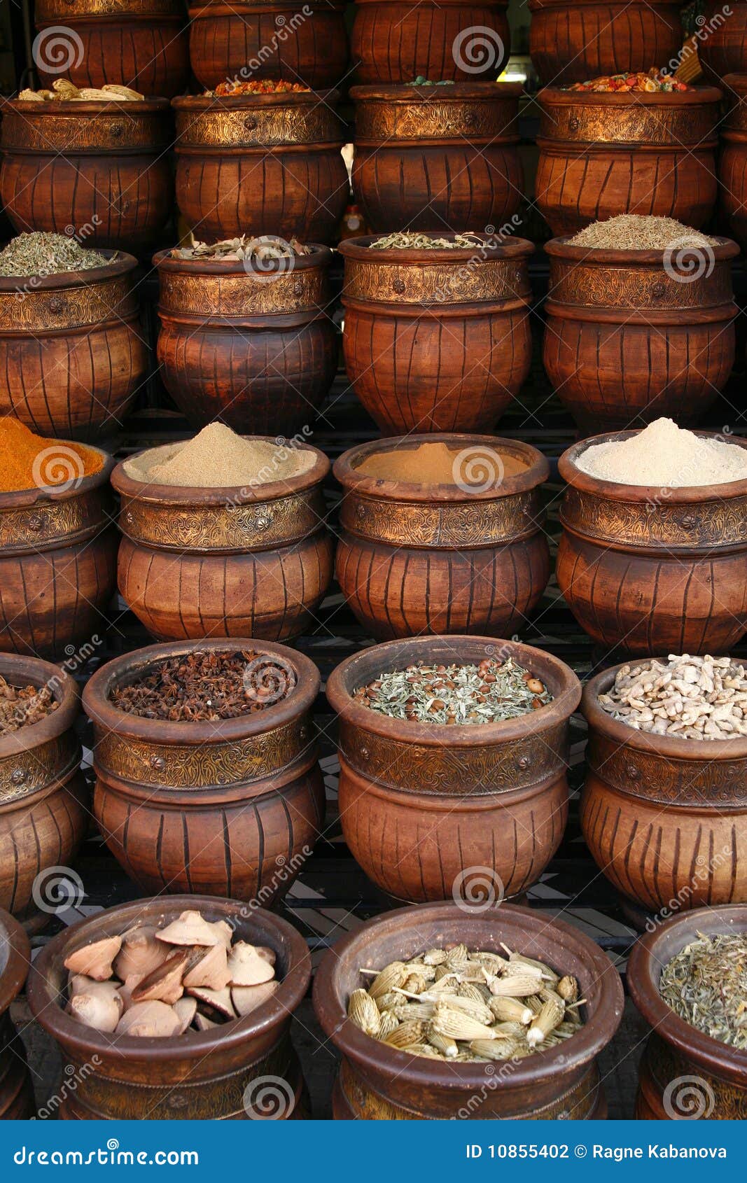Carved Handmade Pots of Spices, Morocco Stock Photo Image of canister