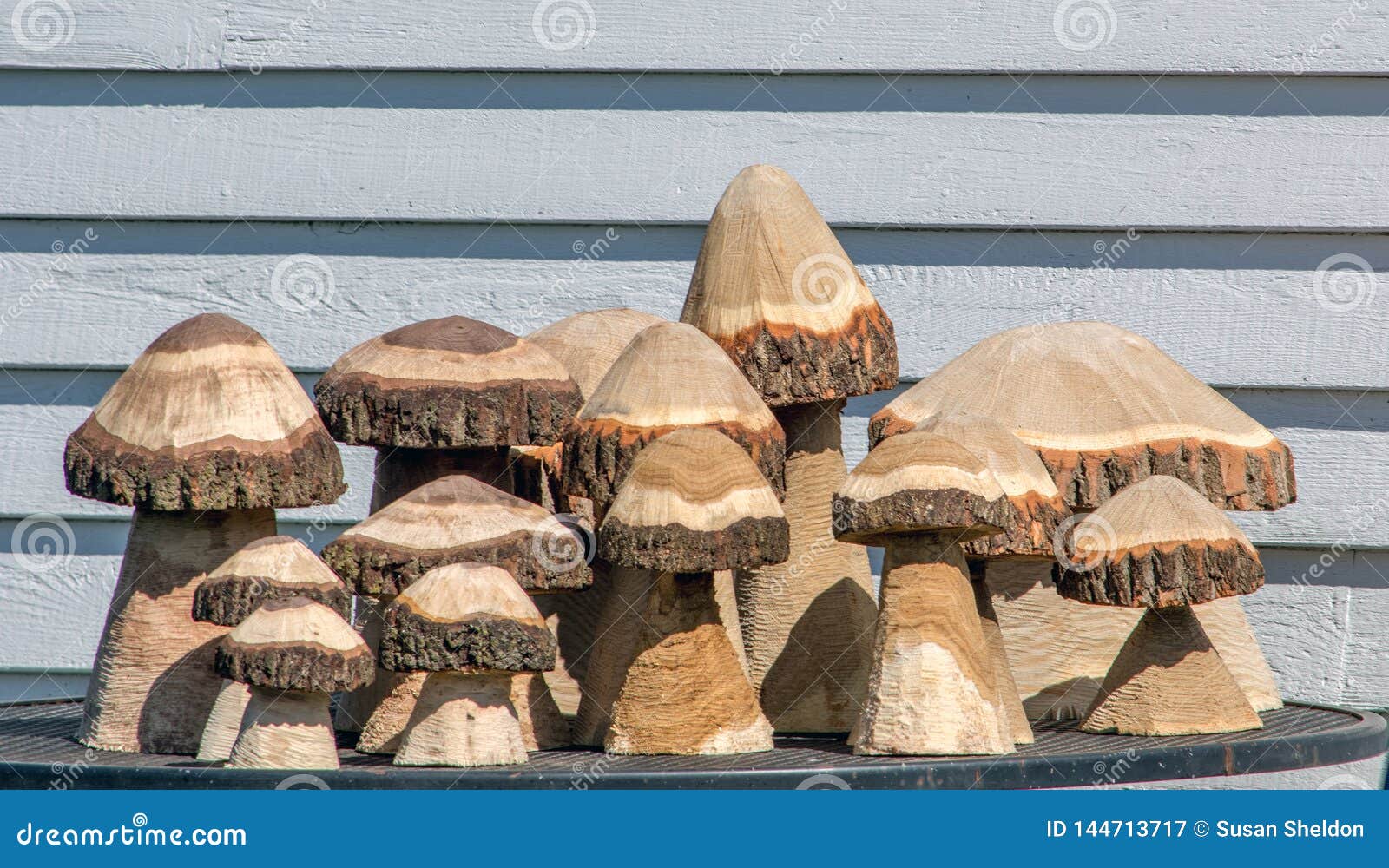 Carved Wooden Mushrooms Made From Wooden Logs Stock Image Image