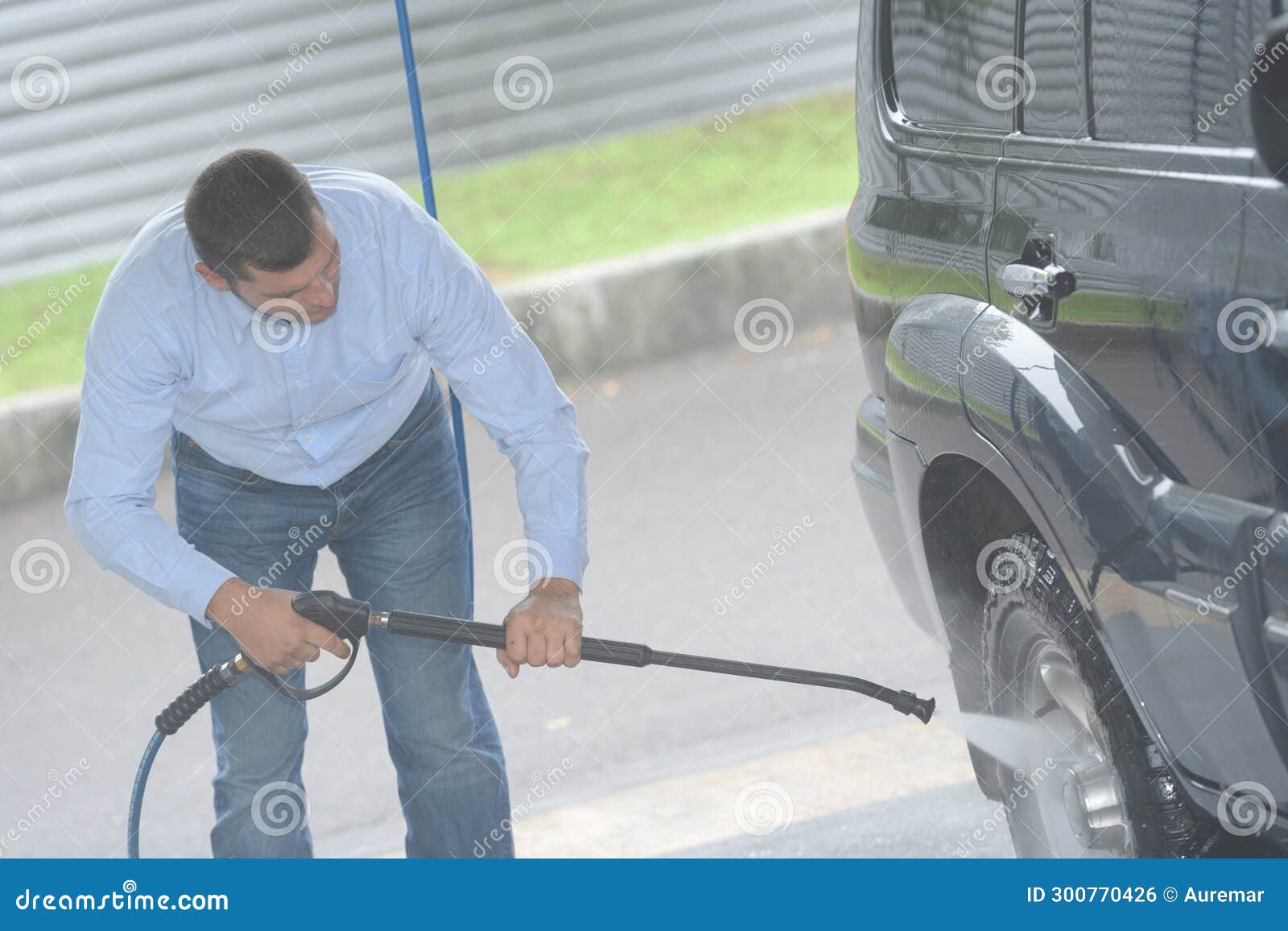 Carwash Man Working with High Pressure Washer Stock Photo Image of