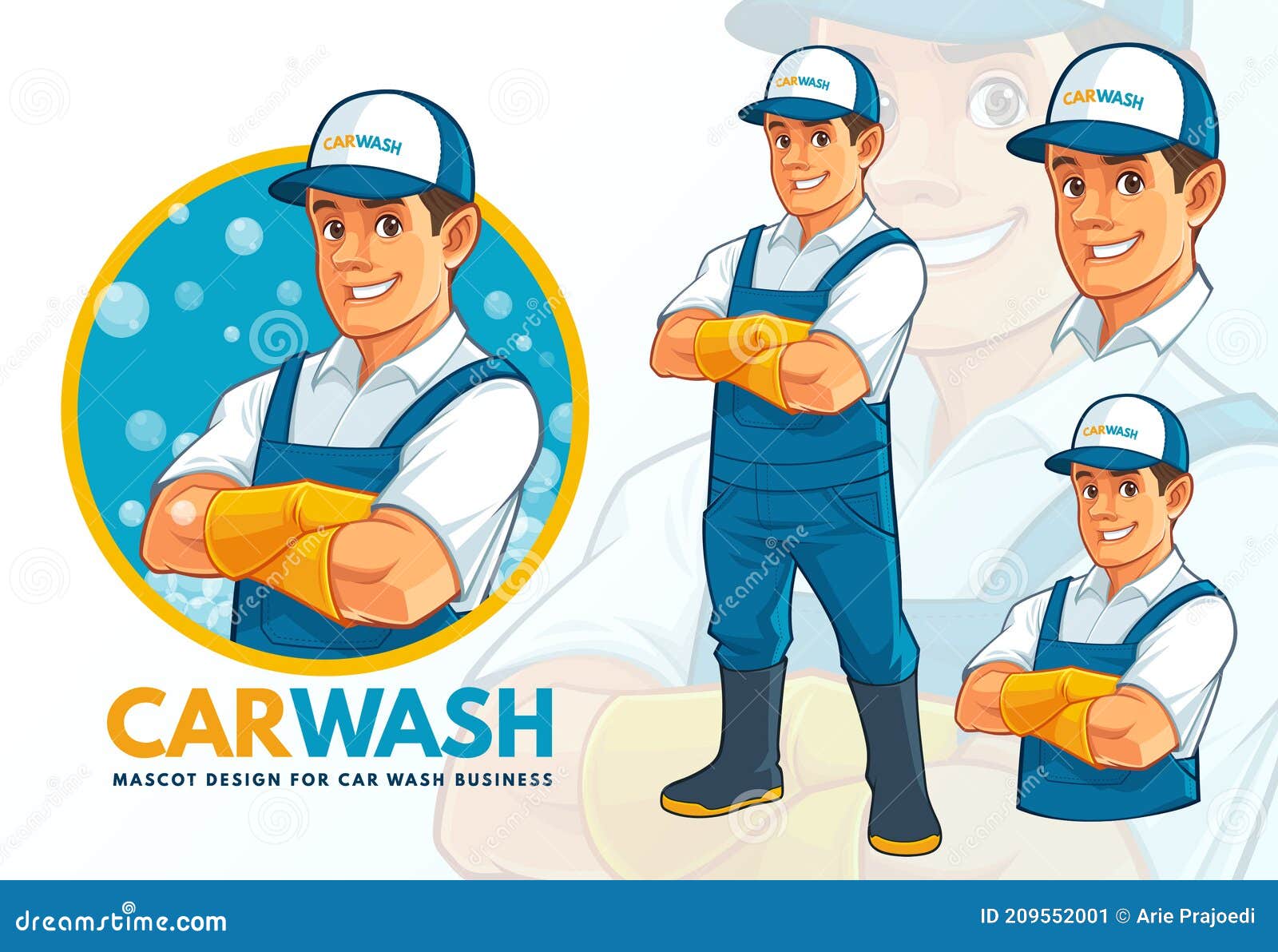 Car Wash Mascot Design Set with Optional Layout Stock Illustration Illustration of carwash