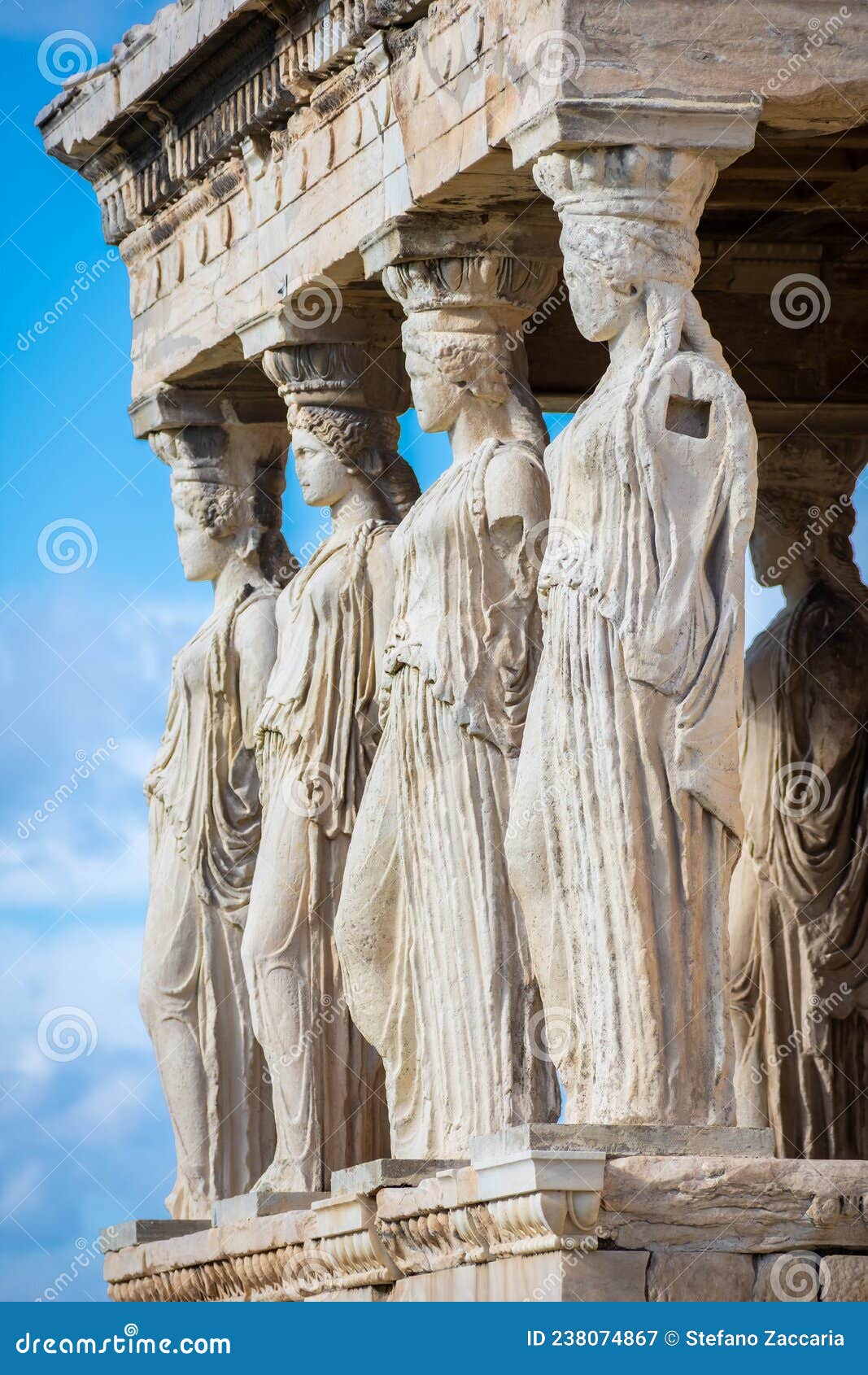 The Caryatides, Female Statues in the Acropolis of Athens Greece Stock
