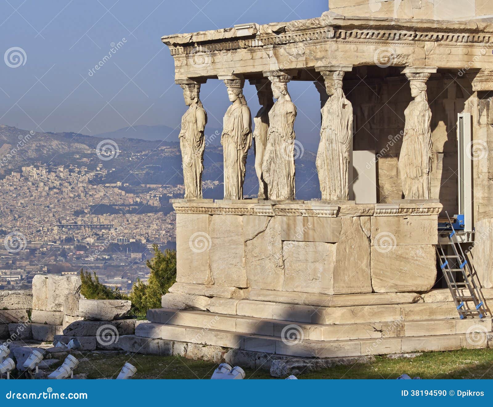 Caryatids Ancient Statues, Erechteion Temple, Greece Stock Photo