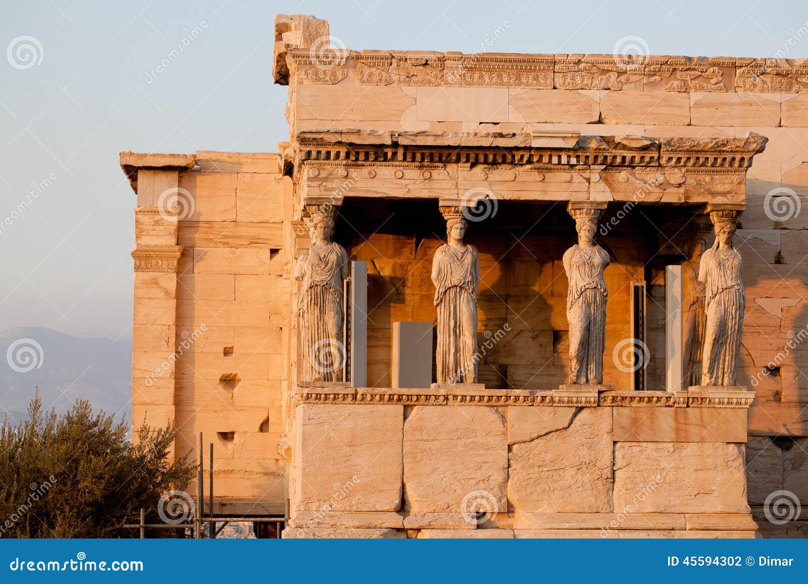 Caryatids, erechtheion temple Acropolis, Athens Greece. Caryatids in the front, erechtheion temple Acropolis, Athens Greece