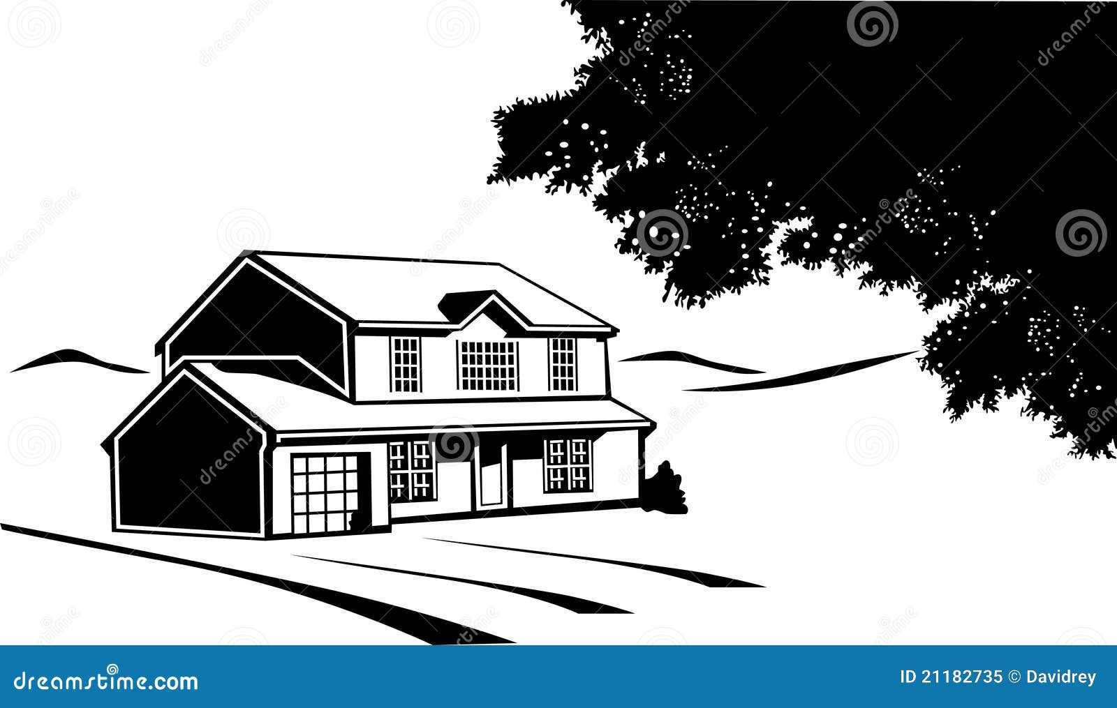 Casa Blanco Y Negro En Una Pradera Ilustración del Vector - Ilustración de  realeza, casero: 21182735