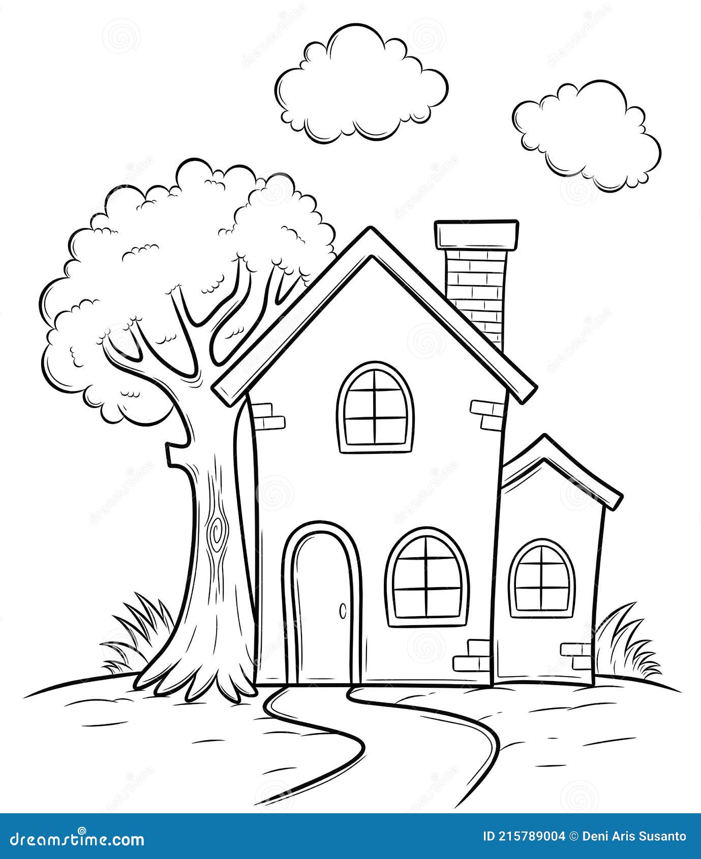 Casa Con árbol Libro Para Colorear Para Adultos Y Niños Mayores. Dibujado a  Mano Ilustración del Vector - Ilustración de arte, casa: 215789004