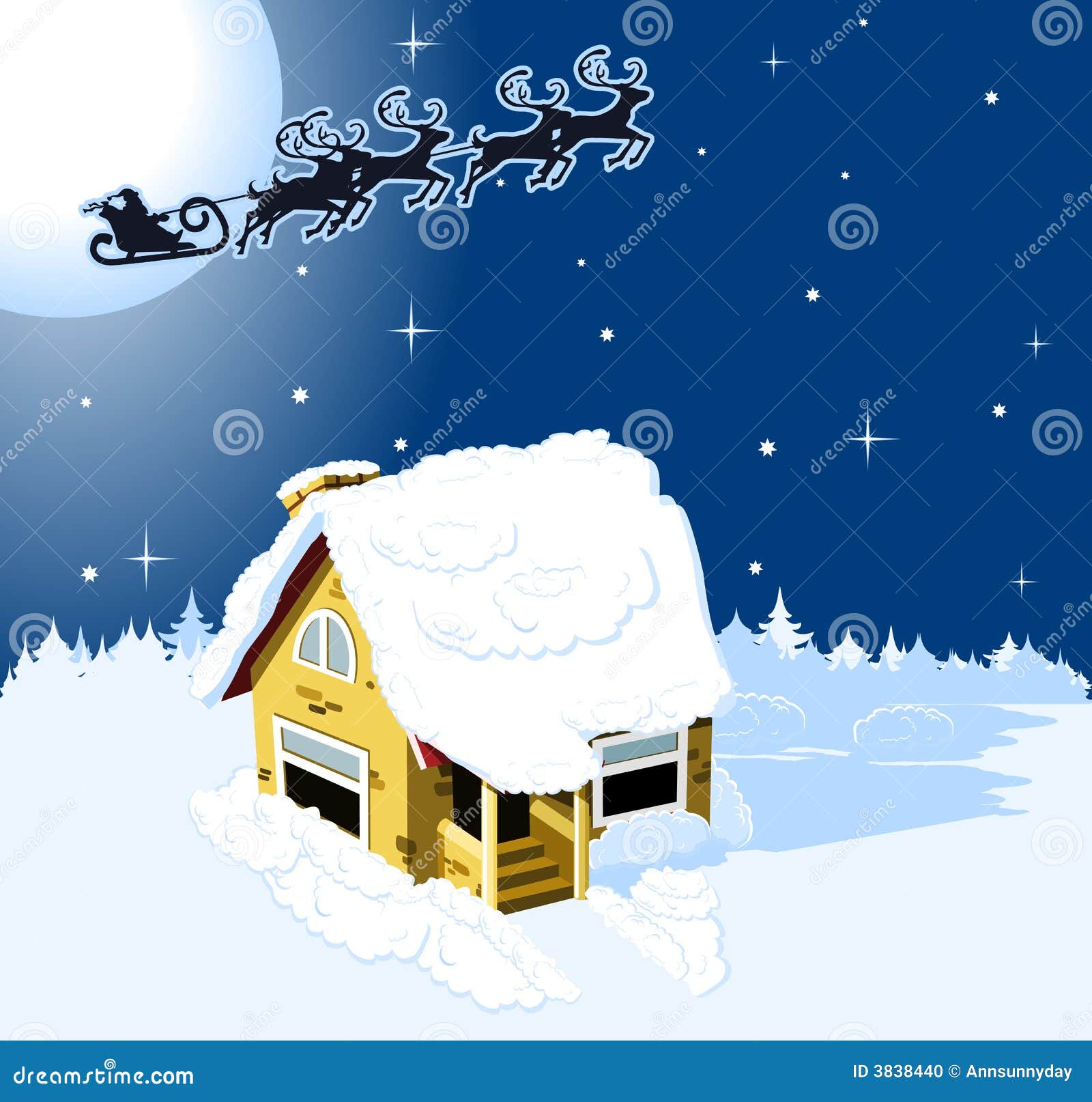 Casa De La Navidad En Nieve Ilustración del Vector - Ilustración de  moonlight, navidad: 3838440