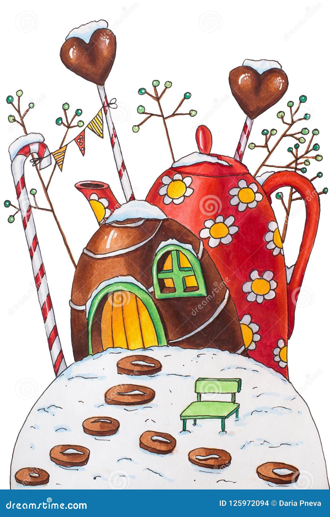 Casa Do Bastão E Do Bule De Doces Do Inverno Com Bagas E Doces Ilustração  Stock - Ilustração de alimento, paisagem: 125972094, image size:1078x1690