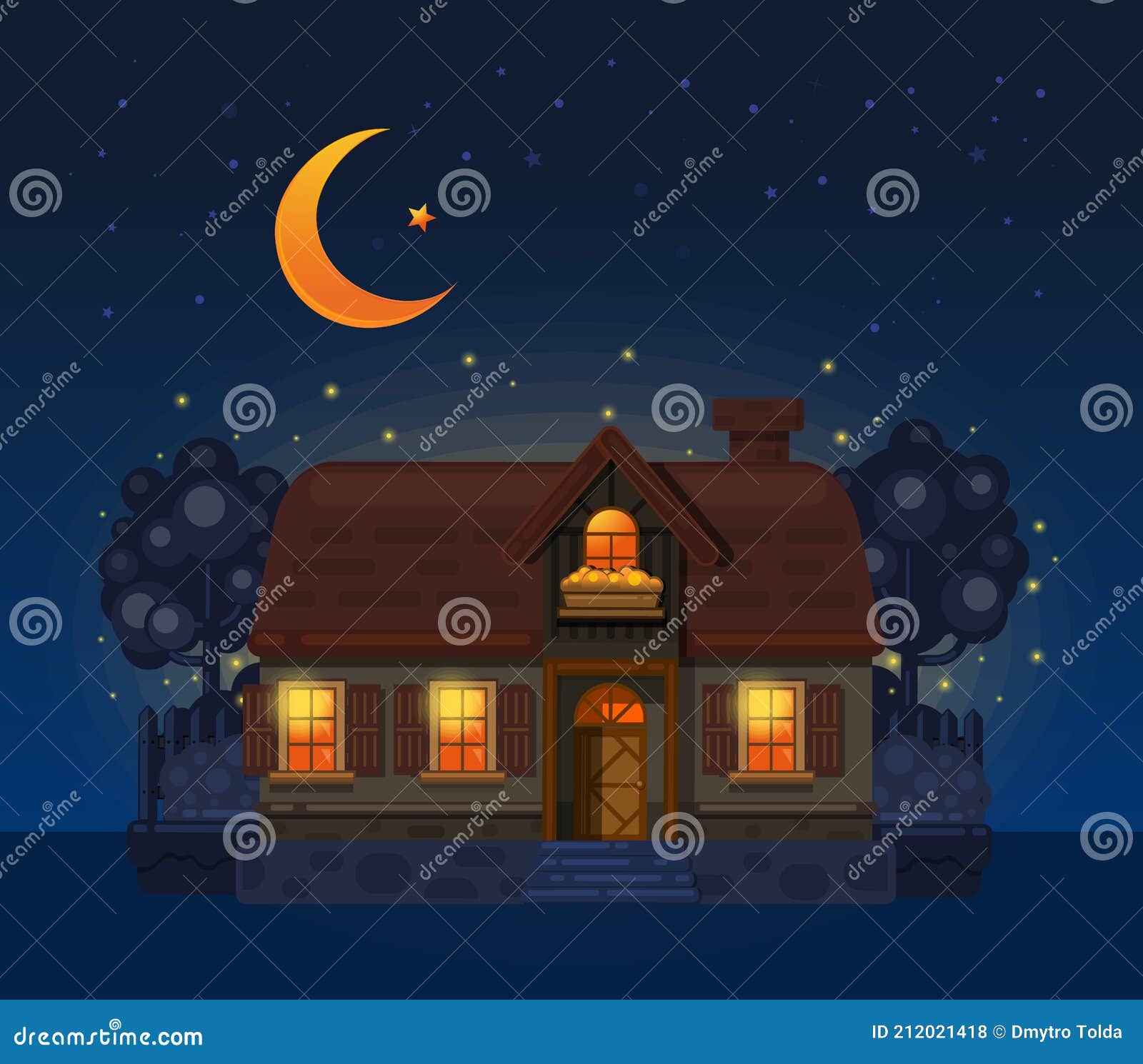 Casa En El Pueblo Por La Noche. Ilustración Vectorial Ilustración del Vector - Ilustración de estilo, noche: 212021418 Casa En El Pueblo Por La Noche. Ilustración Vectorial Ilustración del Vector - Ilustración de estilo, noche: 212021418