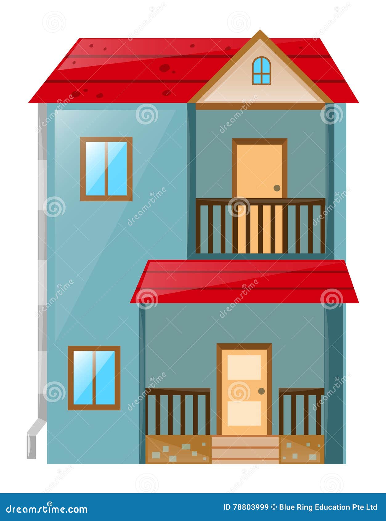 Casa Pintada Azul Con El Tejado Rojo Stock de ilustración - Ilustración de  exterior, imagen: 78803999