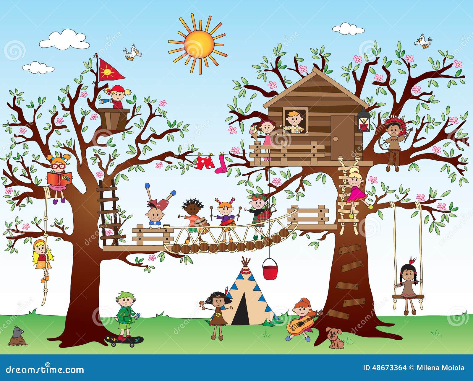 Casa sull albero con i bambini Libera da Diritti