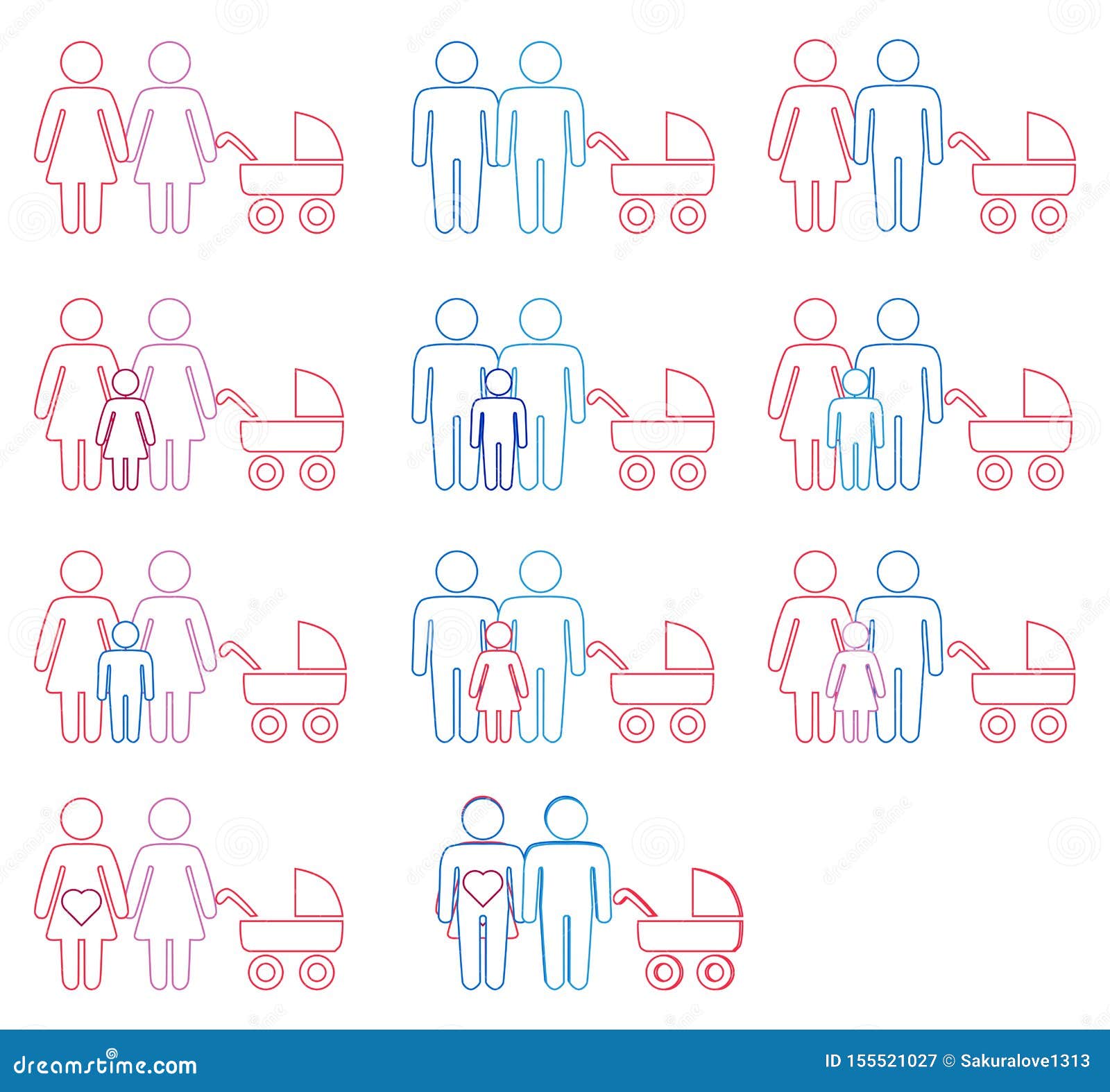 Casais Gays LÃ©sbicas E FamÃ­lia Com Ã­cones Para CrianÃ§as Ilustração Stock Ilustração De 2056