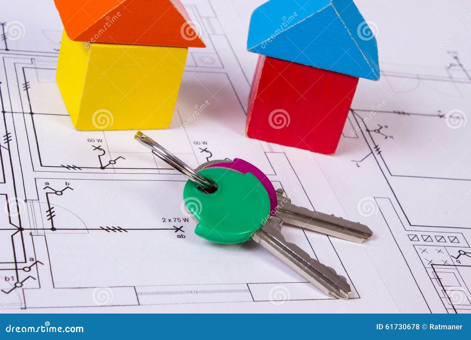 Casas De Los Bloques Y De Las Llaves De Madera En El Dibujo De Construcción  De La Casa, Concepto De La Casa Del Edificio Foto de archivo - Imagen de  plan, multicolor: