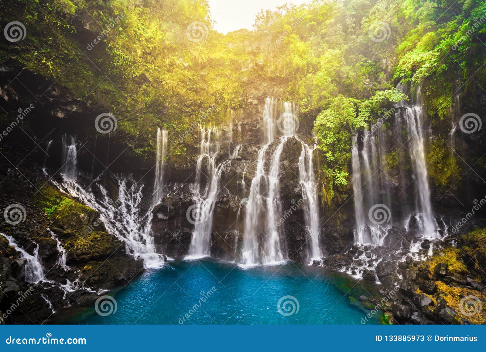 cascade of grand galet in langevin valley in la reunion island, france