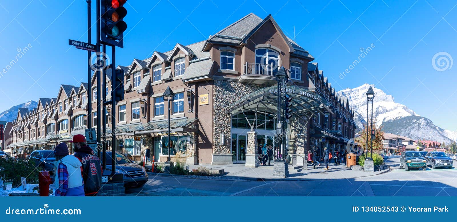 Cascade Shops Building at Downtown Banff with Cascade Mountain