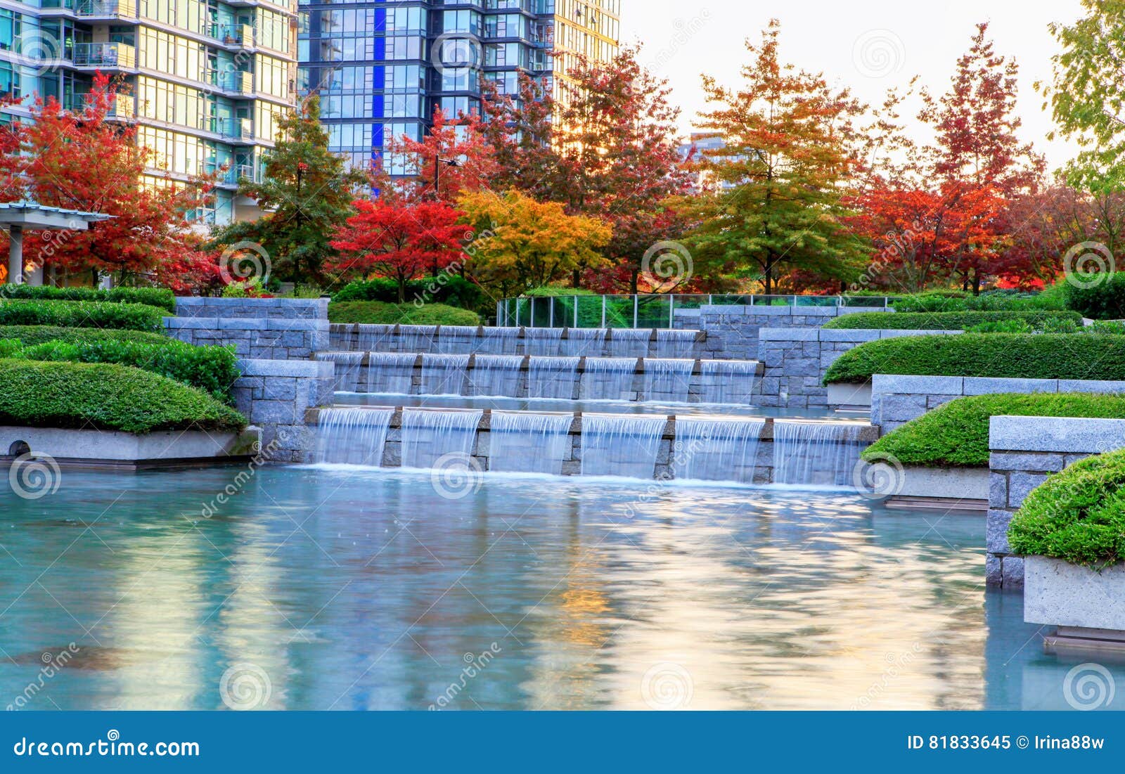 cascade of the silky water in downtown of vancouver, canada.