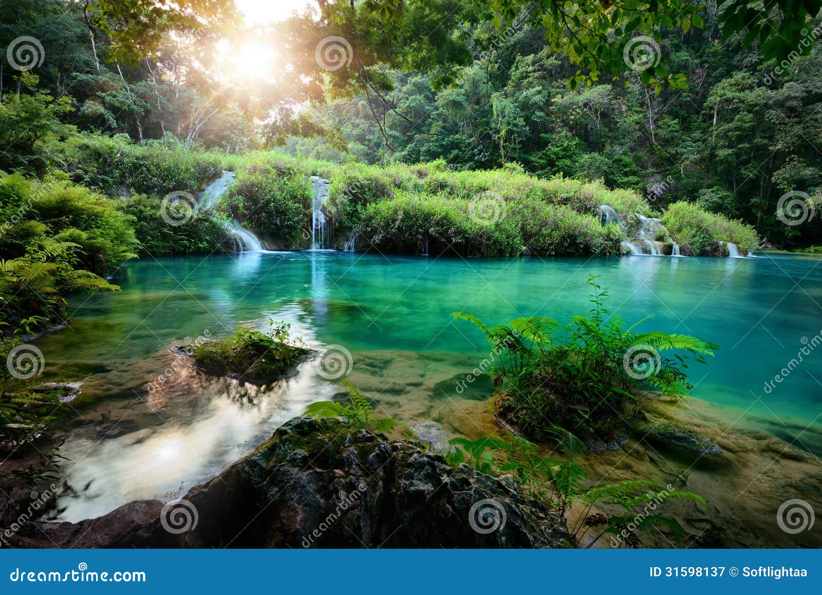 cascades national park in guatemala semuc champey at sunset