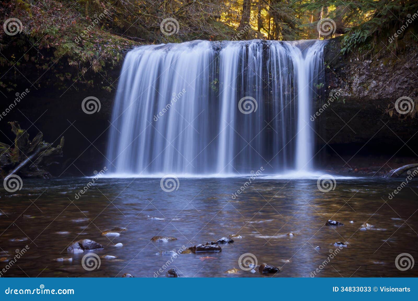 Cascading Waterfall with Light Blue Reflection in Water. Stock Image