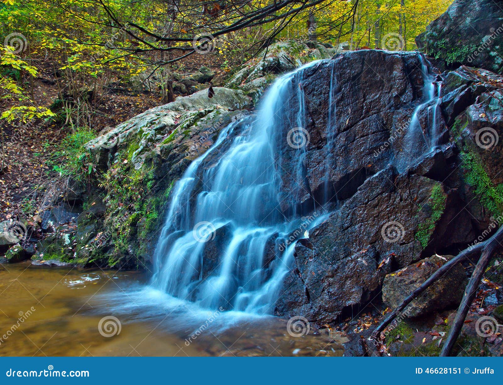 Cascading Woodland Waterfall And Fall Foliage Stock Image ...