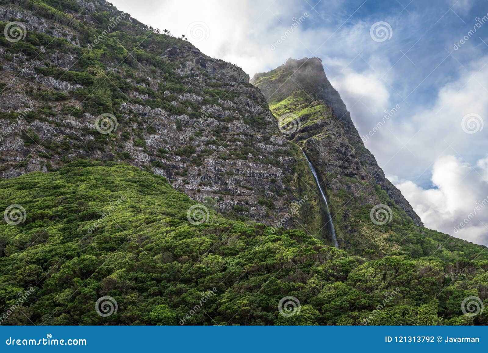 cascata do poÃÂ§o do bacalhau, a waterfall on the azores island o