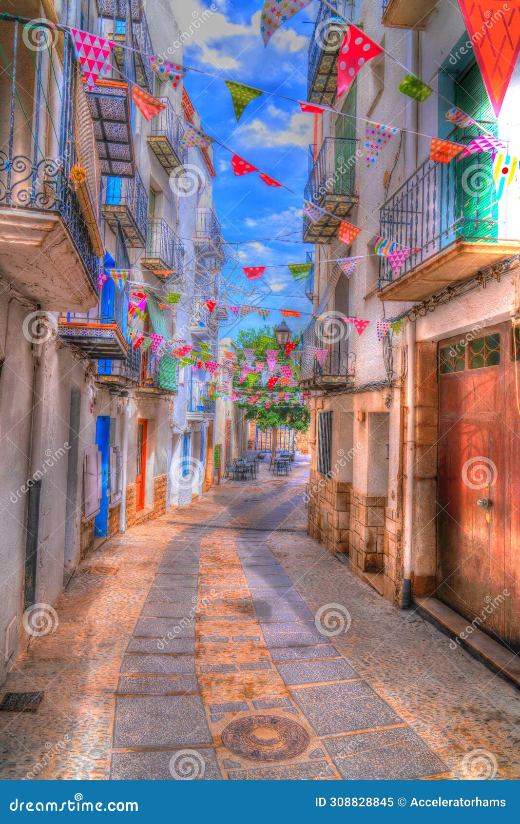 casco antiguo peniscola old town narrow street within the castle walls spain