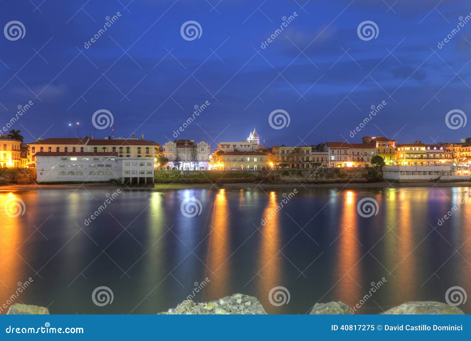 casco viejo, panama city, across the bay in the twilight