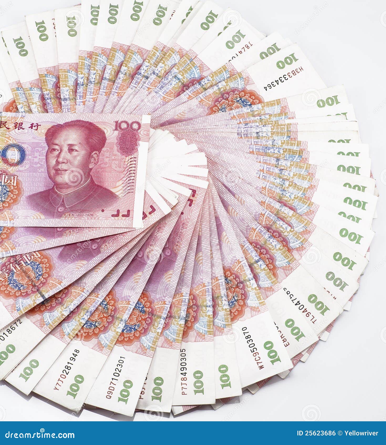 Cash of China RMB100 on the white background