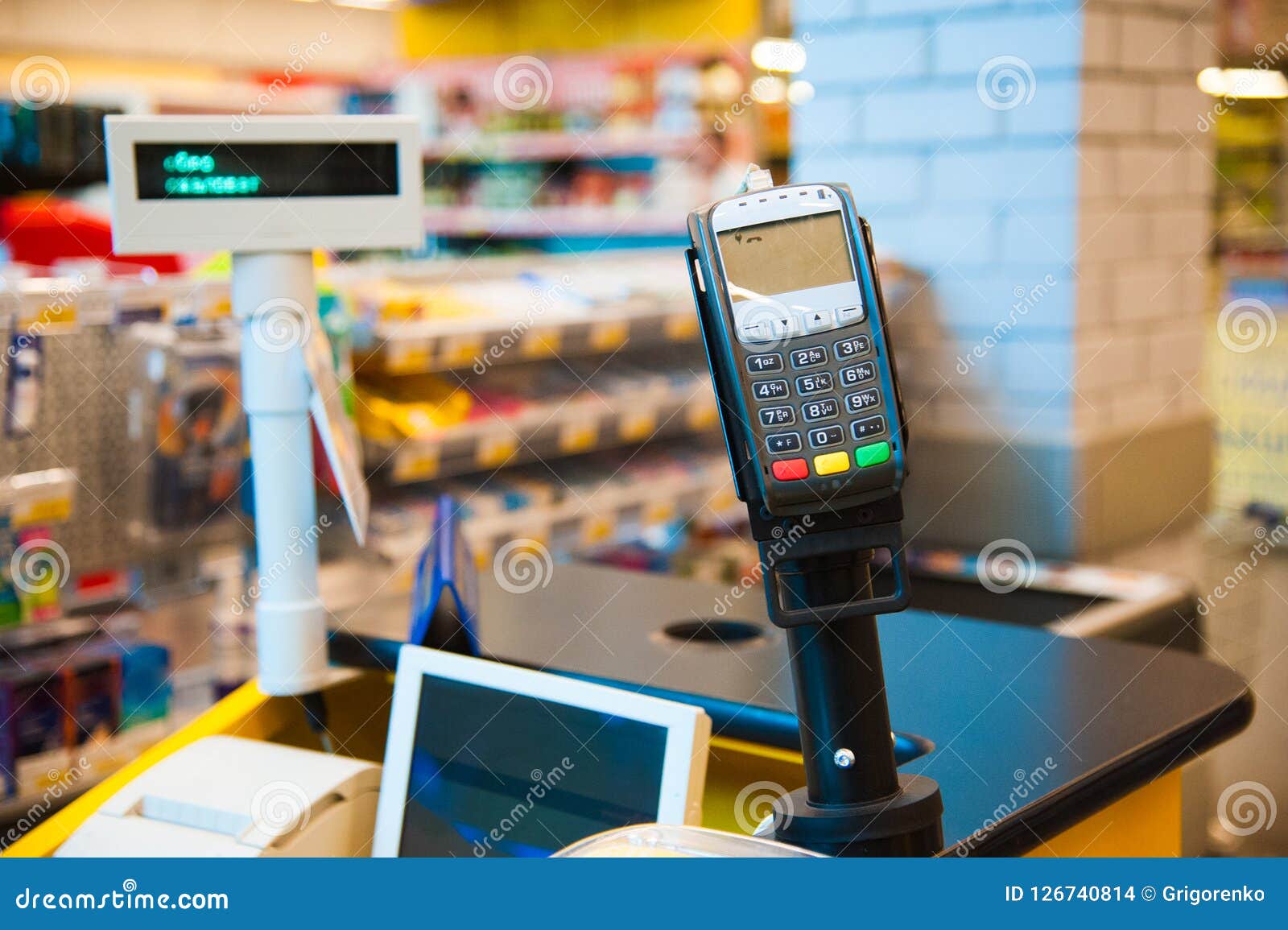 Cash Desk With Payment Terminal In Supermarket Stock Photo Image