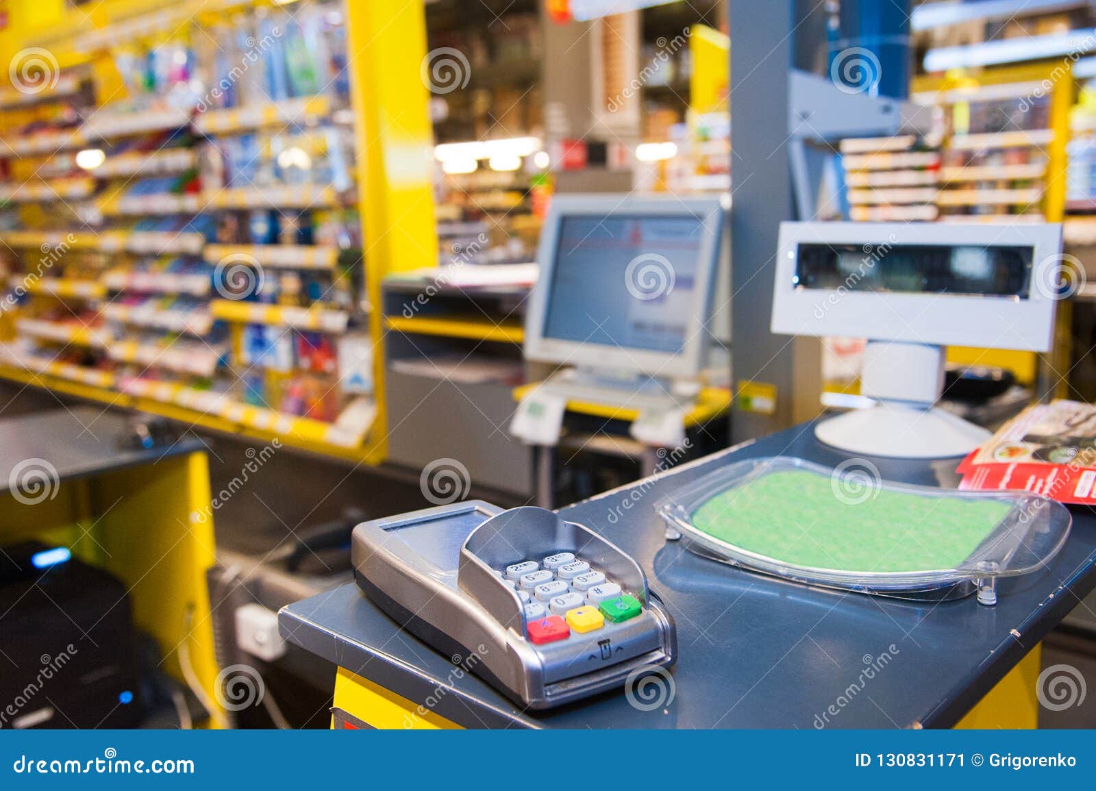 Cash Desk with Payment Terminal in Supermarket Stock Image Image of