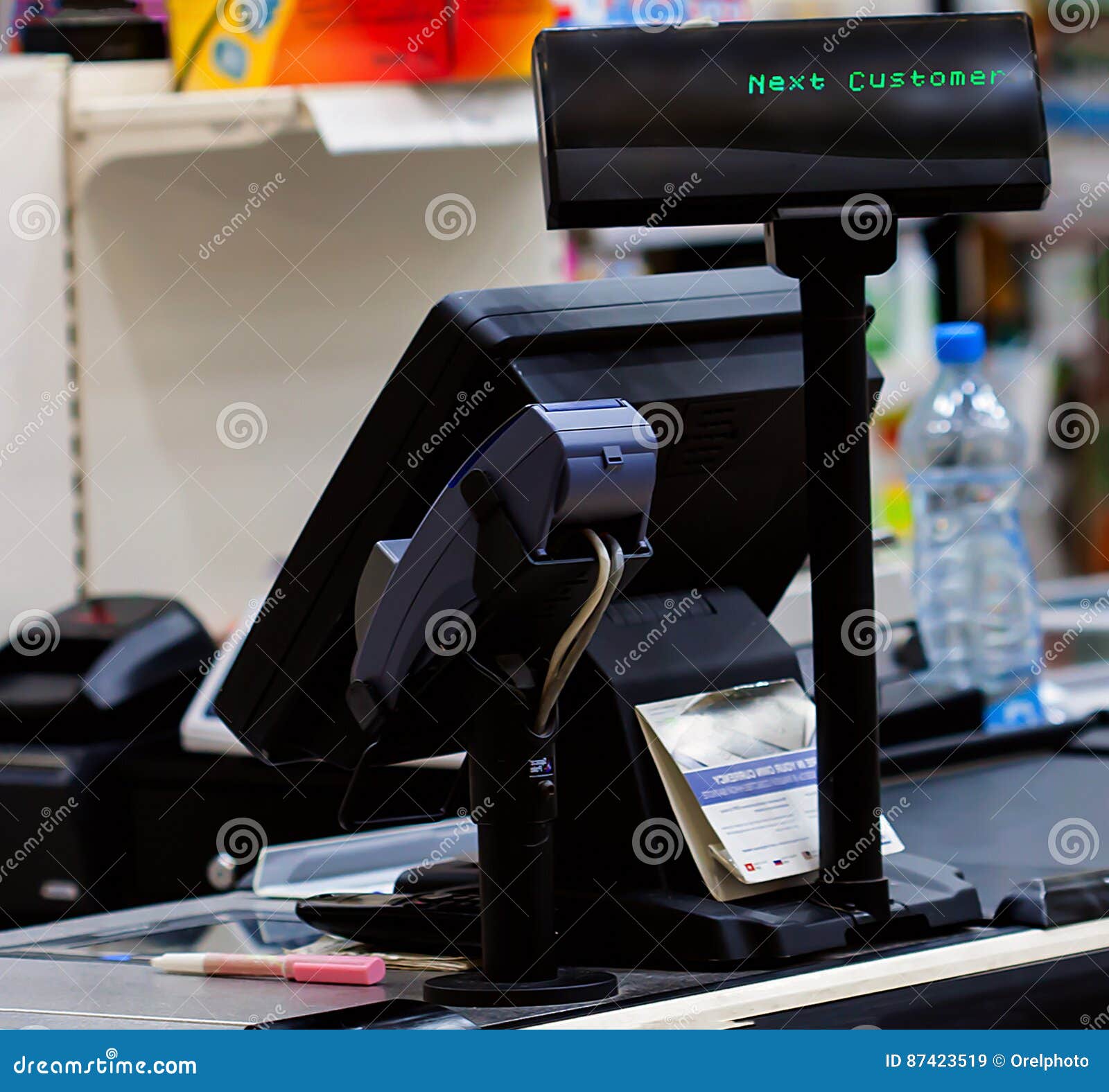 Cash Desk with Terminal in Supermarket Stock Image Image of paying