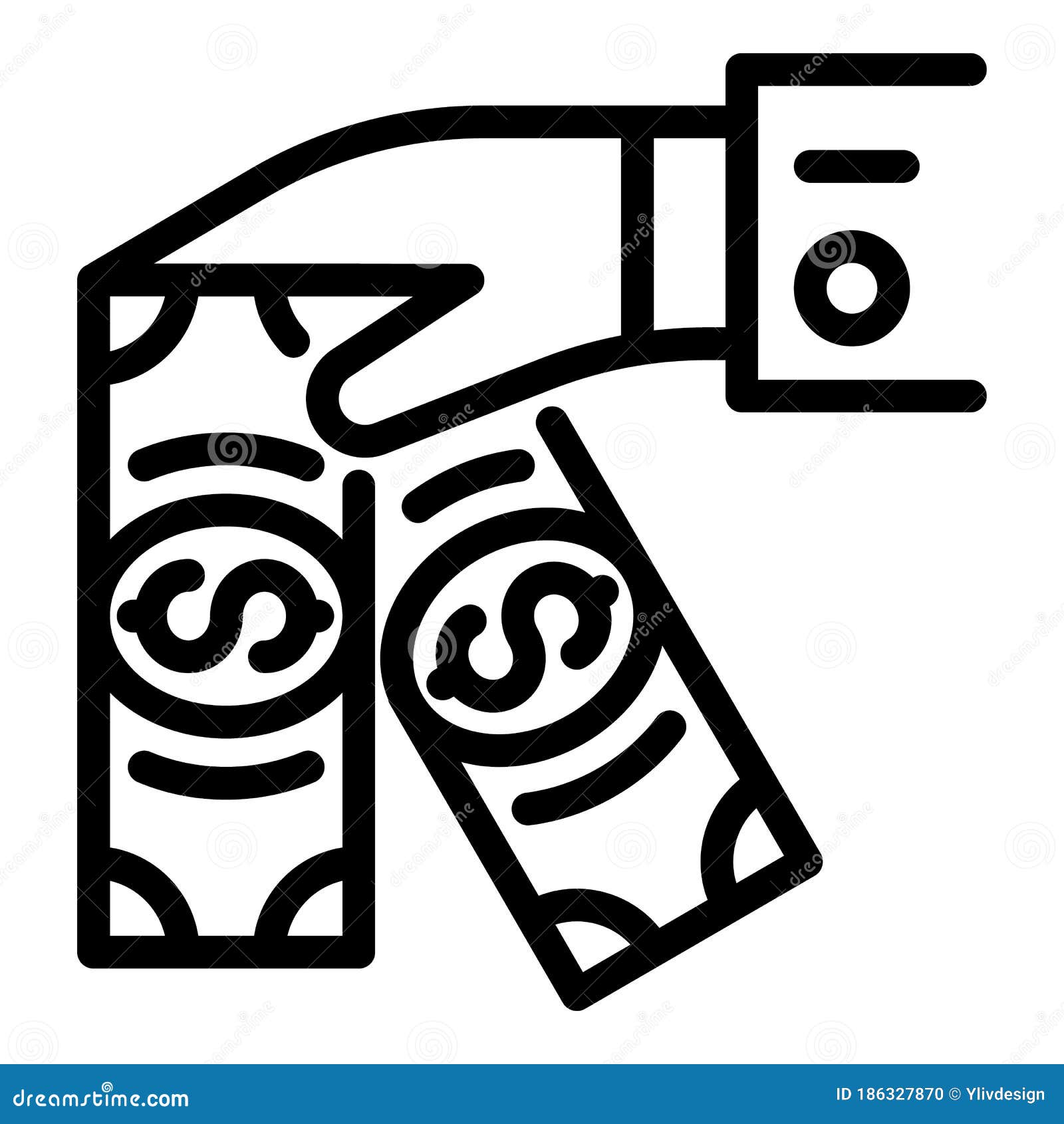 Cash in Hand Icon, Outline Style Stock Vector Illustration of index