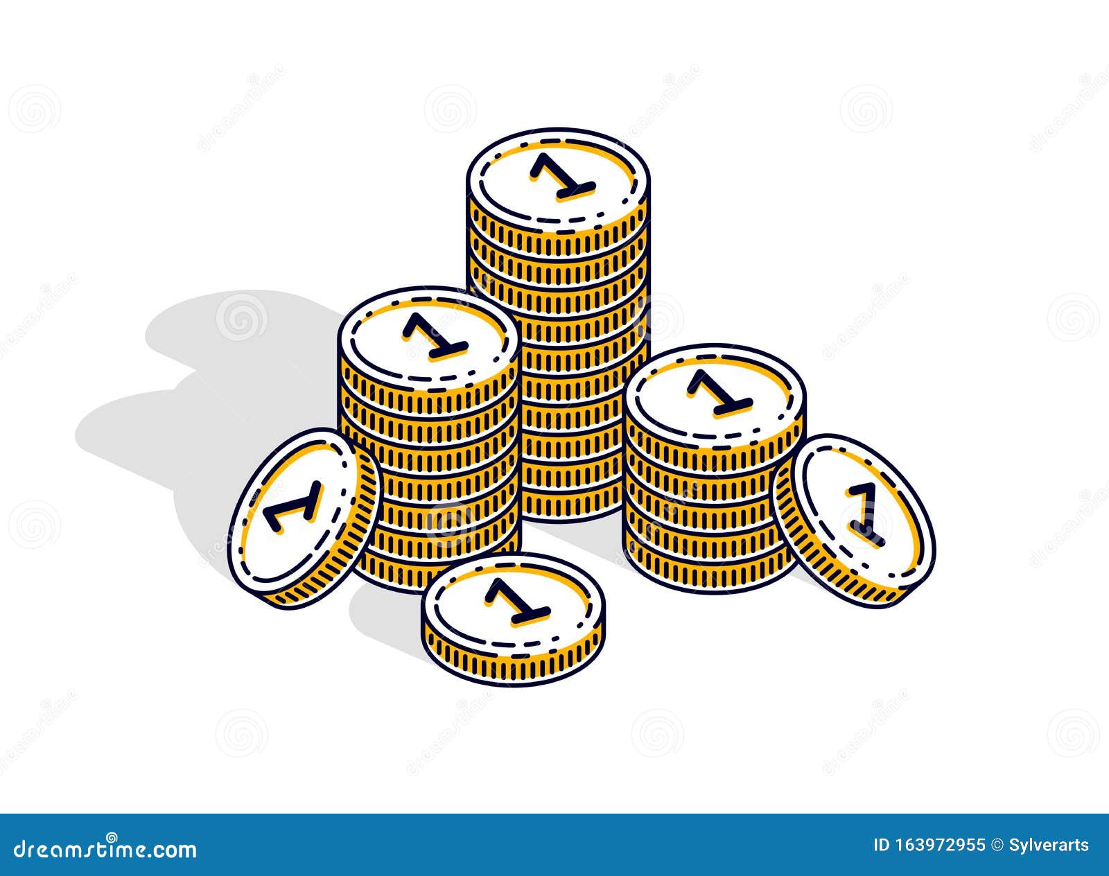 Cash Money Coin Stacks Isolated on White Background. Vector 3d ...