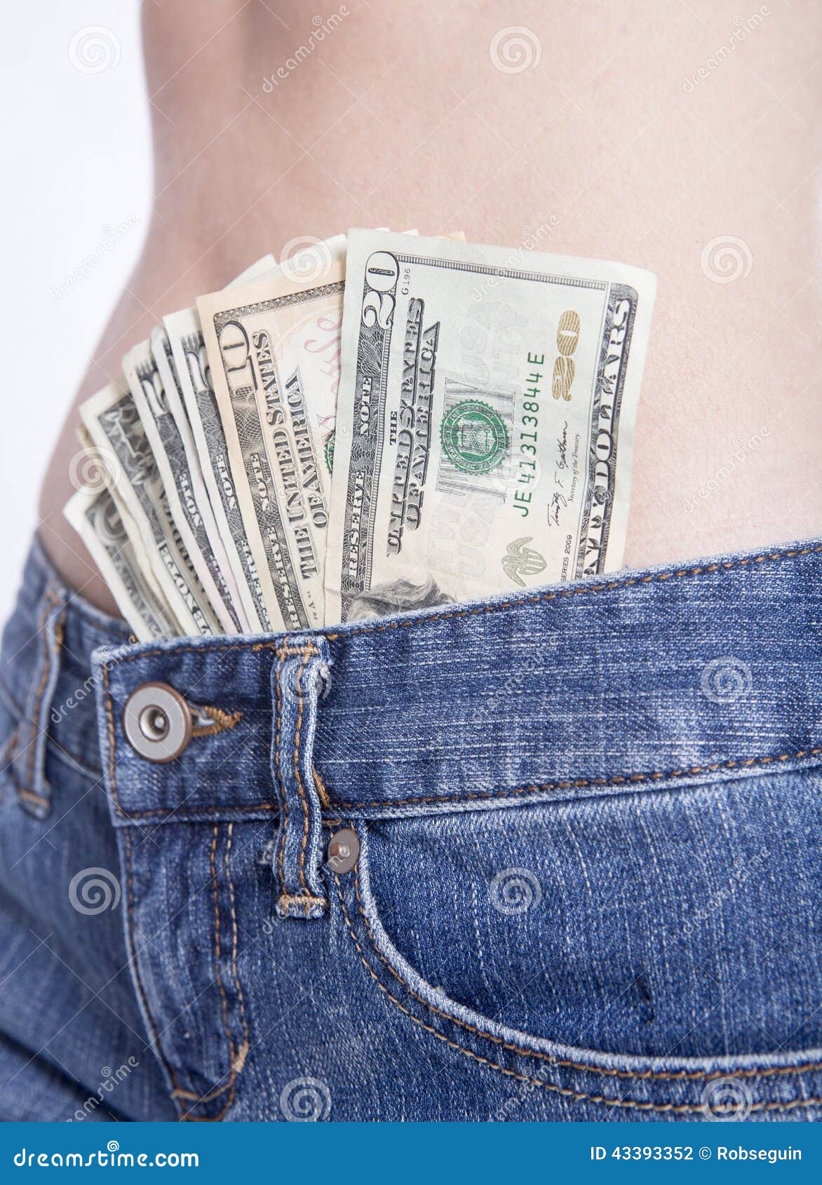 Cash tucked in your jeans stock photo. Image of money 43393352