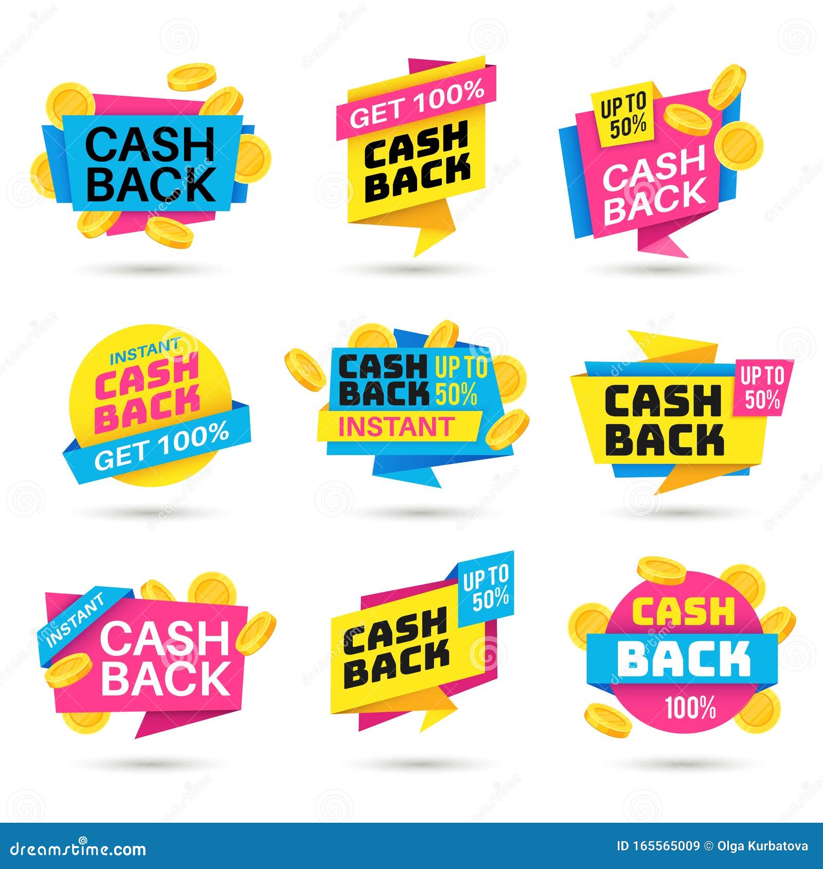 cashback labels. cash back banners, return money from purchases, money refund badges, business warranty colorful 