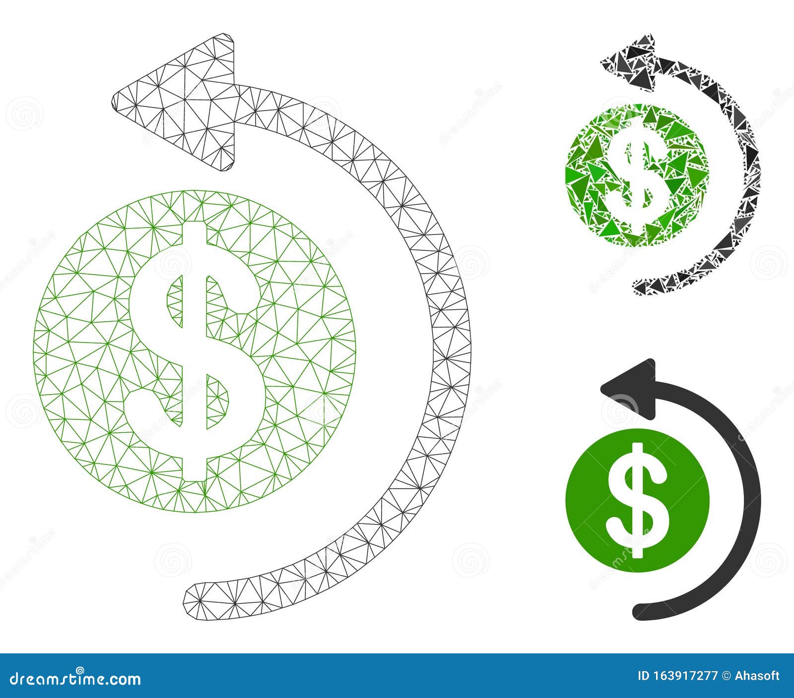 cashback  mesh wire frame model and triangle mosaic icon