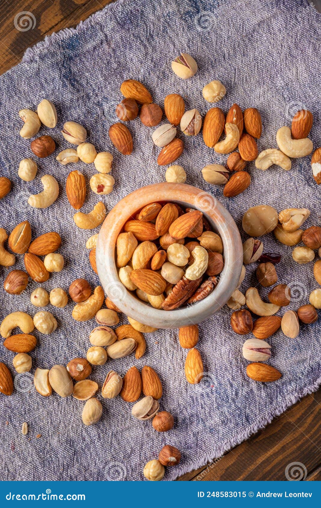 Cashew, Almond, Peanut, Walnut Nuts in a Bowl. Top View Stock Image