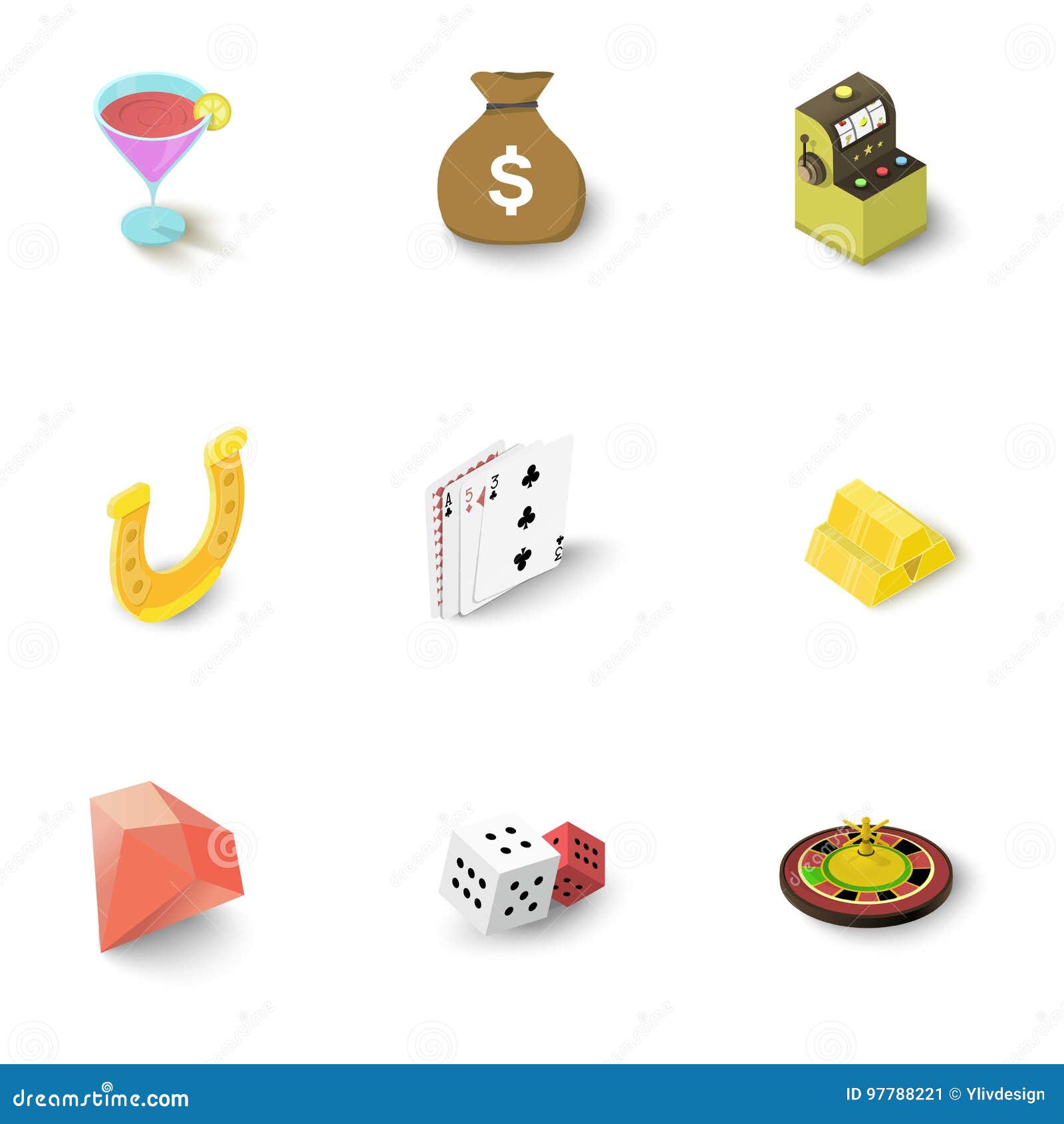 Free Vector  Realistic isolated and colored casino online games icon set  with equipments and attributes