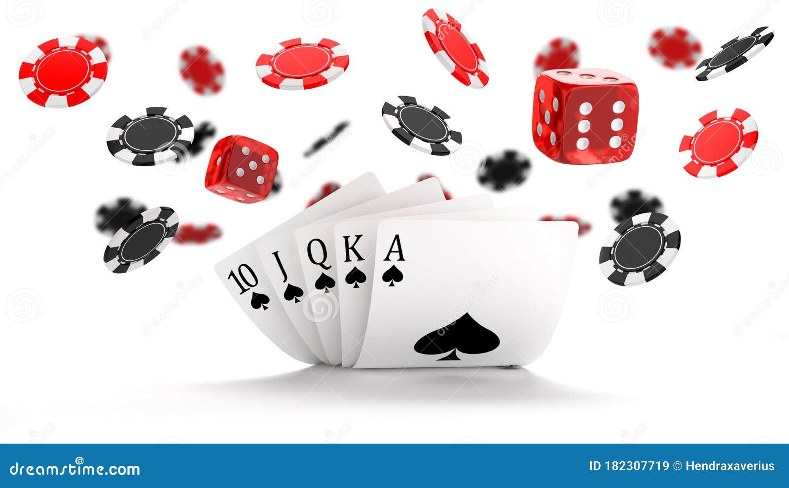 Casino Background with Royal Flush Hand Dice and Flying and Red Chips Stock Illustration - Illustration of flush, leisure: 182307719