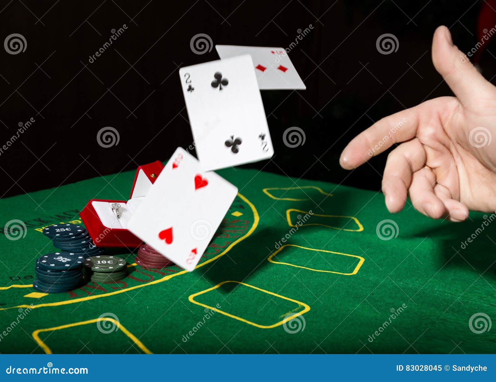 Casino Chips And A Precious Ring On Green Poker Table Background Man Throws Cards With Losing Combination Stock Image Image Of Finger Abundance 83028045