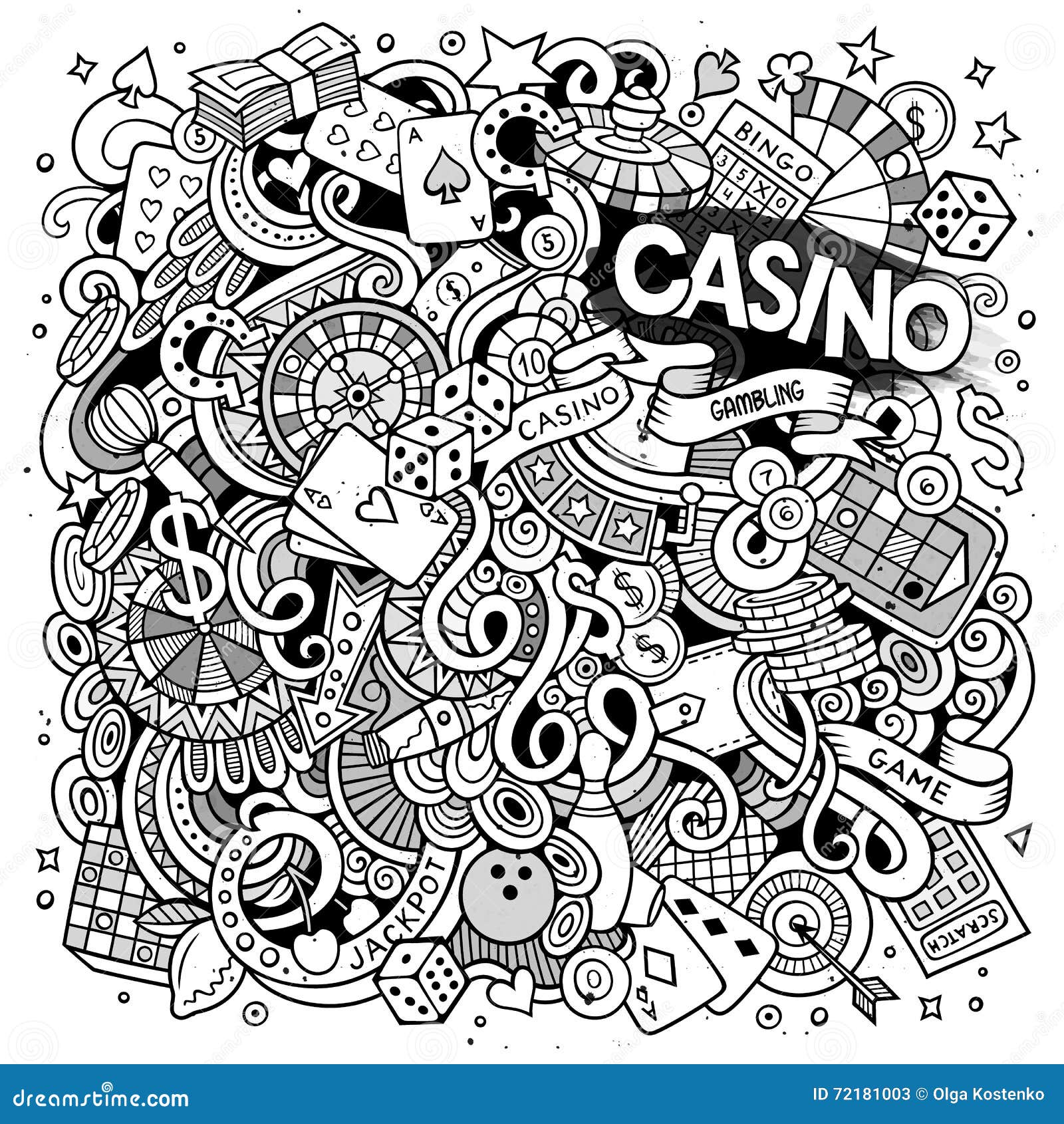 Ilustração vetorial doodle desenhado de mão de um dado de cassino