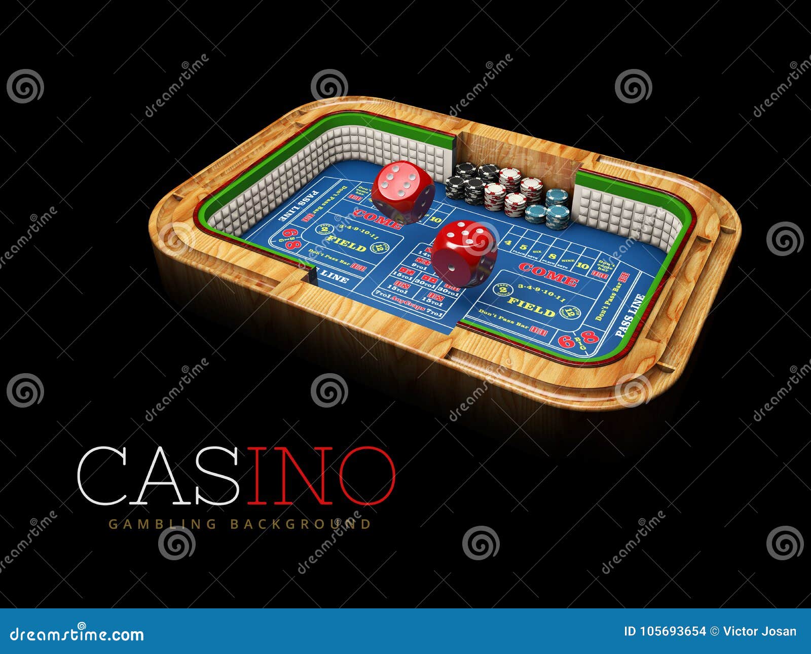 Casino Dice Table with Red Dices. Casino Games, 3D Illustration Stock