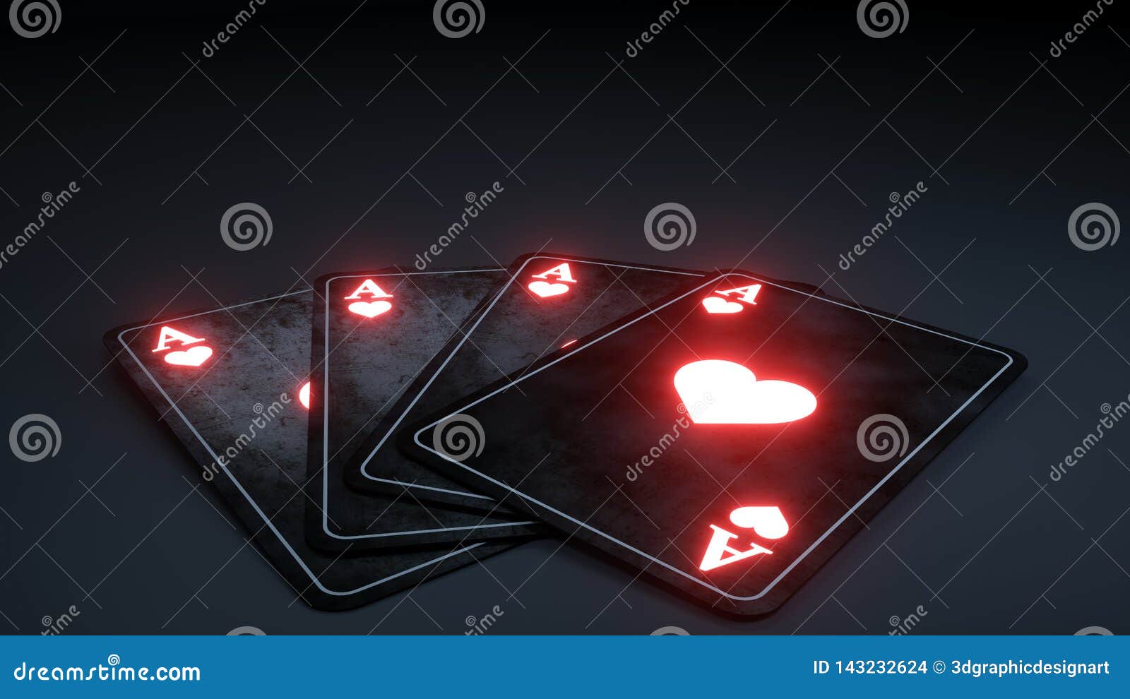 Casino Gambling Poker Cards Concept with Glowing Red Neon Isolated on the  Black Background - 3D Illustration Stock Illustration - Illustration of  jackpot, futuristic: 143232624