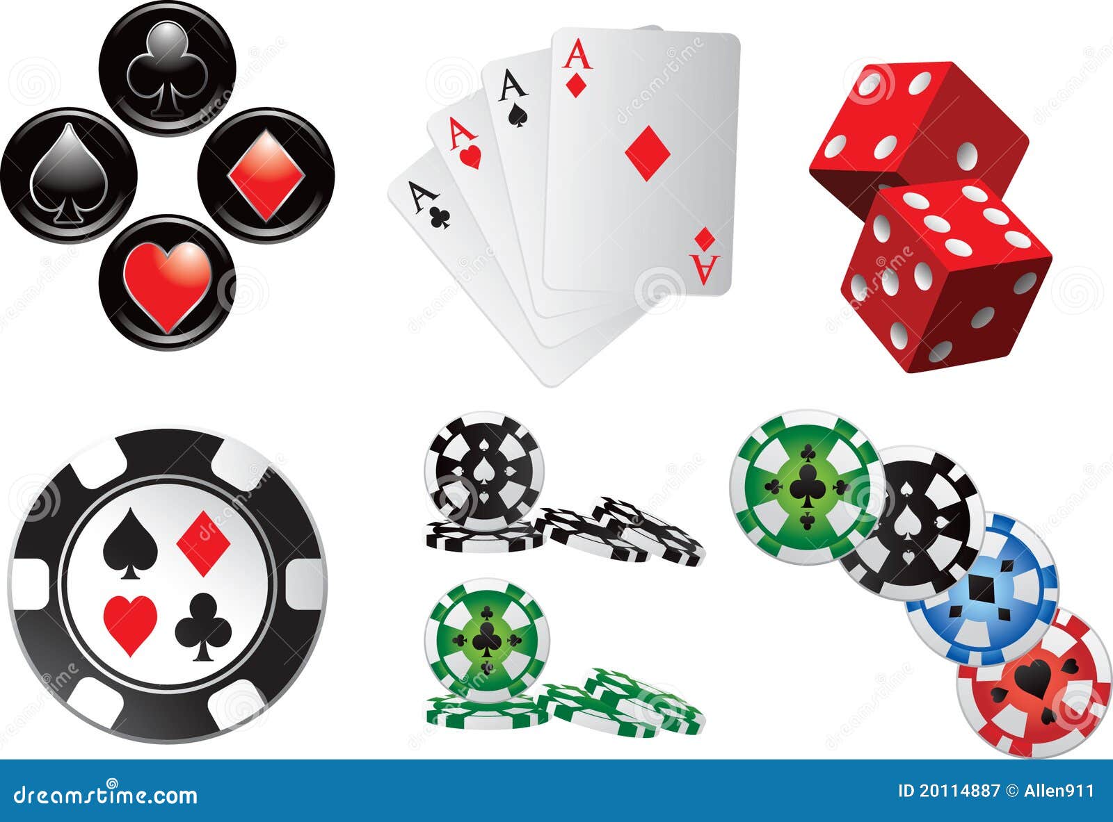 casino items and icons on white background