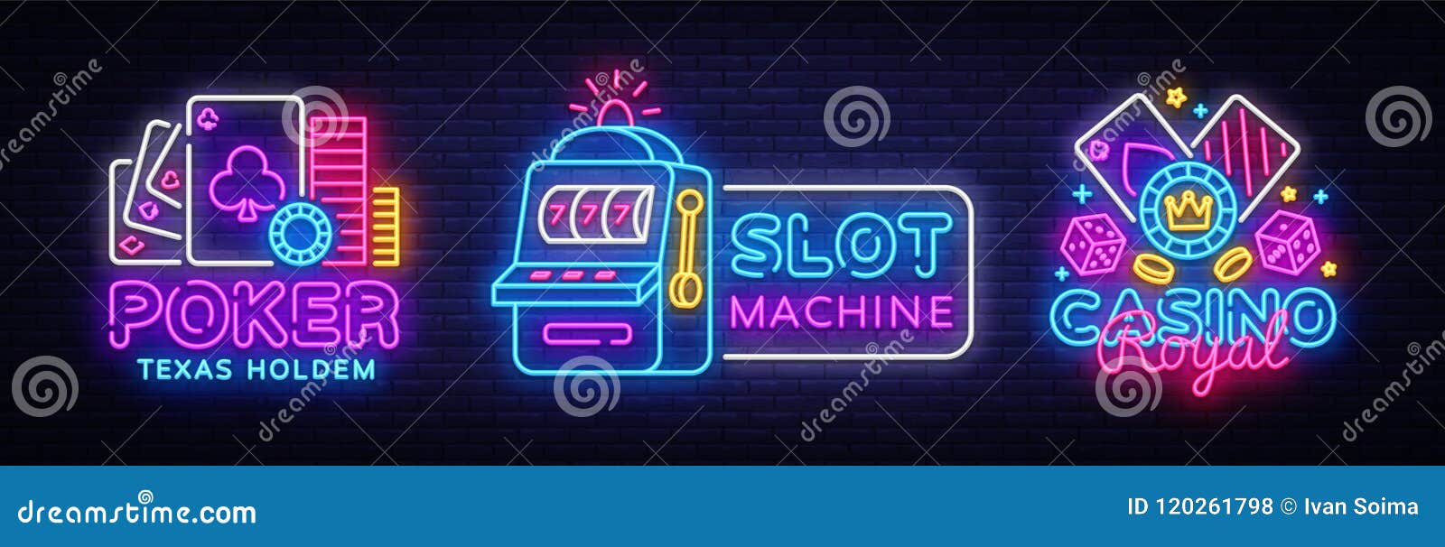 Casino Neon Sign Collection Design Vector Template. Casino, Poker Night Logo,  Slot Machine, Bright Neon Signboard Stock Vector - Illustration of  background, leisure: 120261798