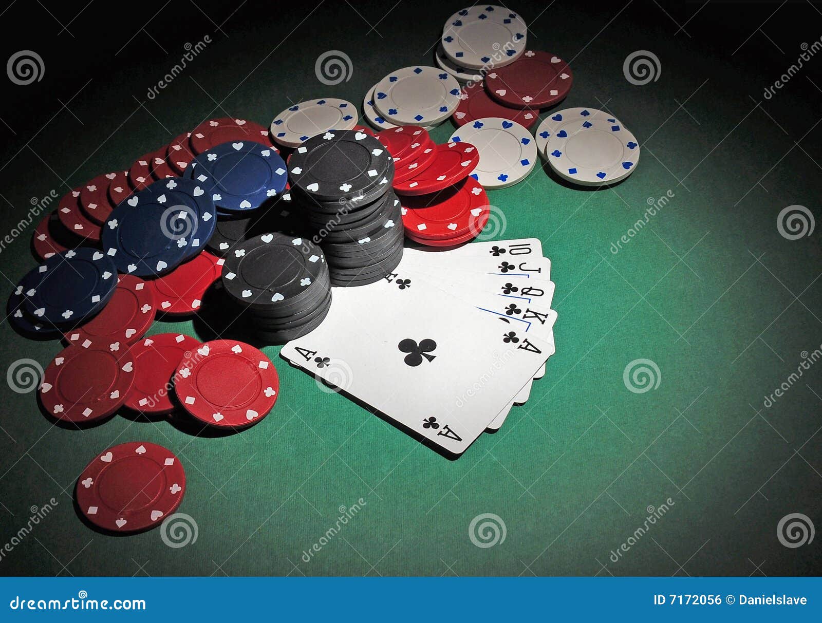 Casino Poker Chips with Royal Flush Stock Photo - Image of frame