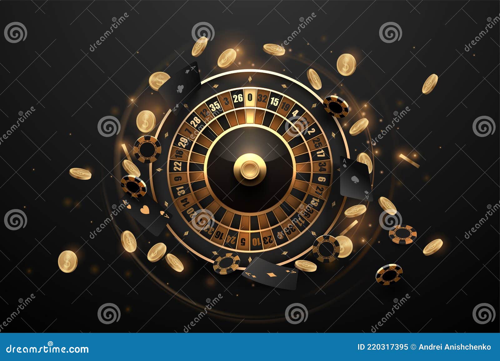 casino roulette in black and gold style with effects