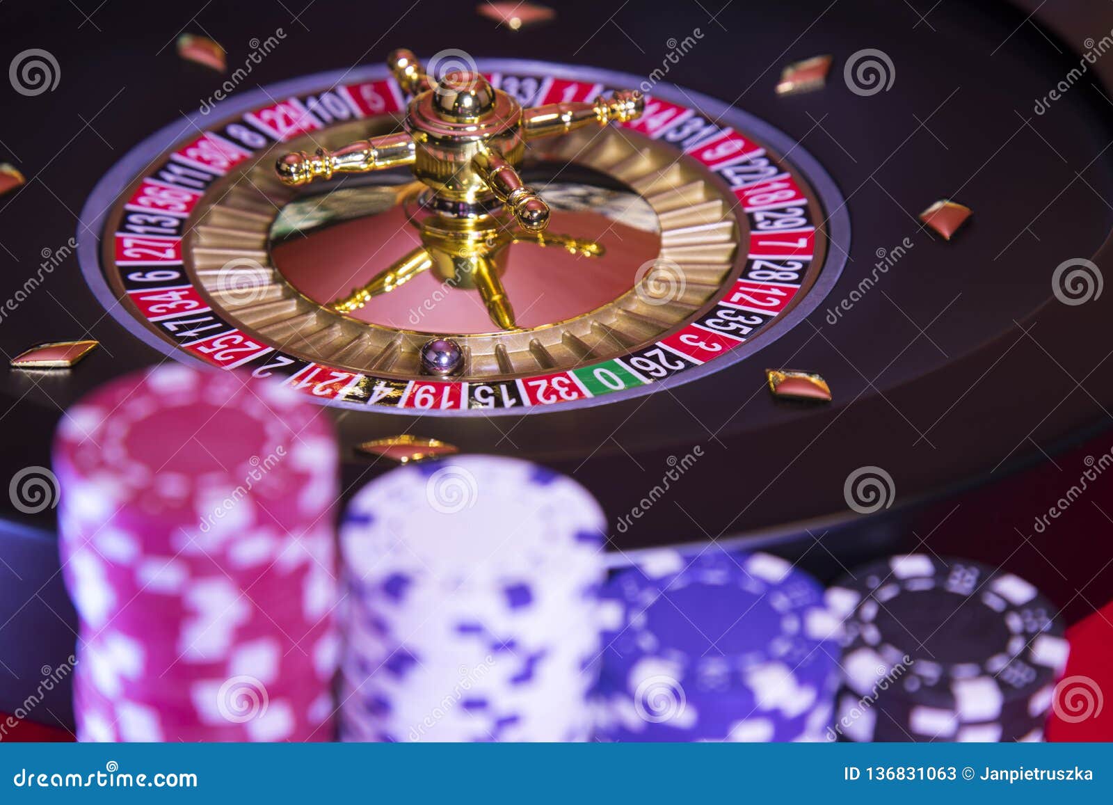 Casino Roulette, Running in a Motion, Poker Chips Stock Image Image