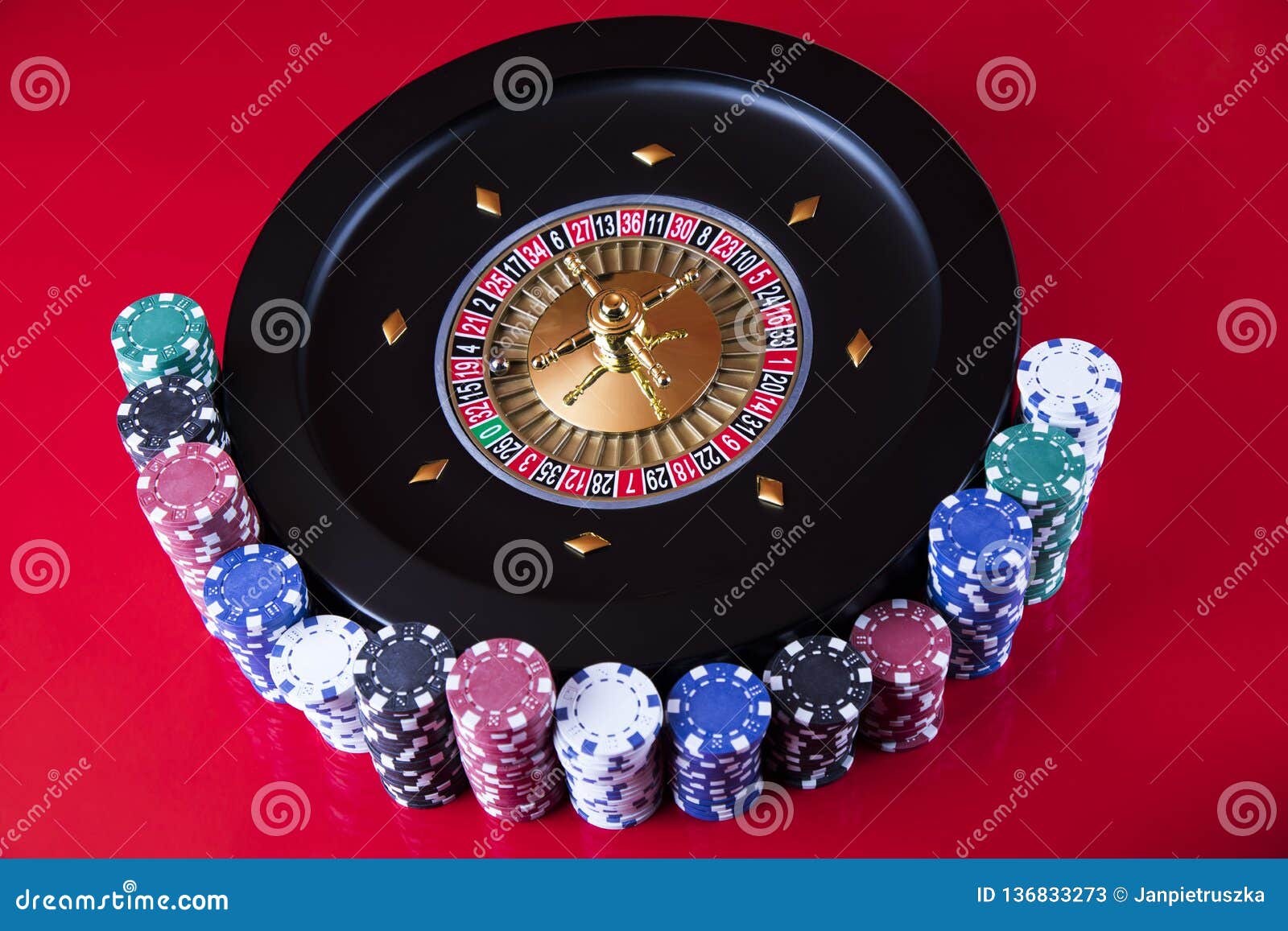Casino Roulette, Running in a Motion, Poker Chips Stock Image Image