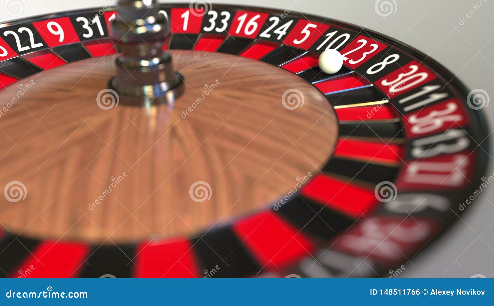 Casino Roulette Wheel Ball Hits 23 Twentythree Red. 3D Rendering Stock